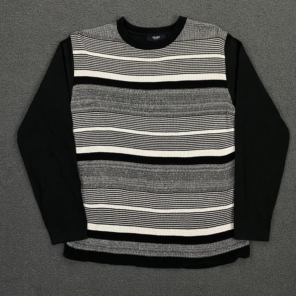 Beams Heart Sweater Womens Medium Striped Mixed Medium Knit Pullover Black Japan